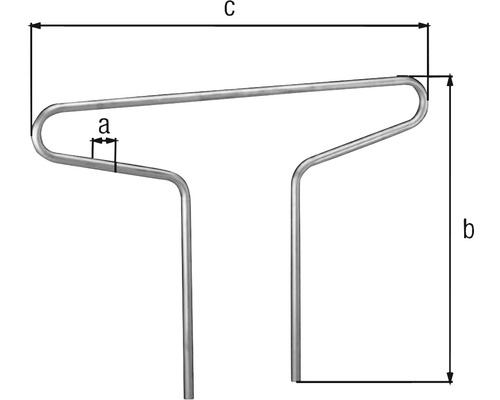 Technische Zeichnung eines Metallbügels mit Massangaben a, b und c