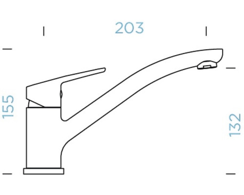 Skizze einer Küchenarmatur mit Maßangaben