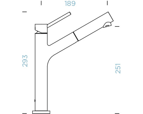 Dessin d''un robinet de cuisine avec indications de taille