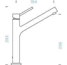 Technische Zeichnung einer Armatur mit Maßangaben