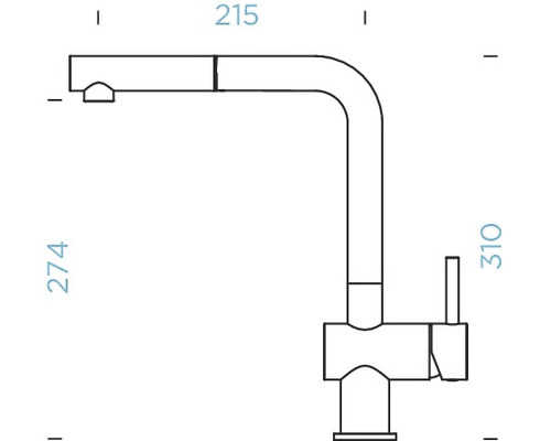 Schéma technique d''un robinet de cuisine avec les dimensions 215, 274 et 310 millimètres.
