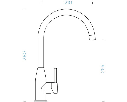 Zeichnung einer Küchenarmatur mit Maßen