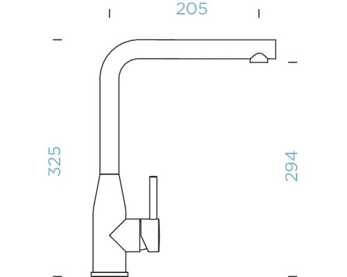 Dessin technique d''un robinet de cuisine avec les dimensions 325, 205 et 294 millimètres