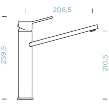 Plan coté d''un robinet avec indication de la hauteur et de la largeur.