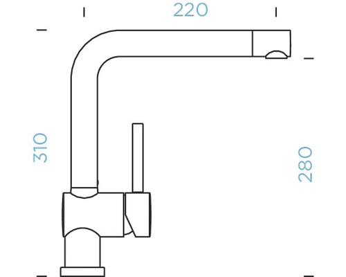 Schéma d''un robinet de cuisine avec dimensions