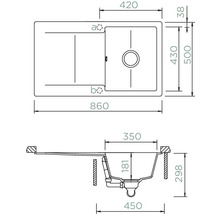 Schéma technique d''un évier avec dimensions