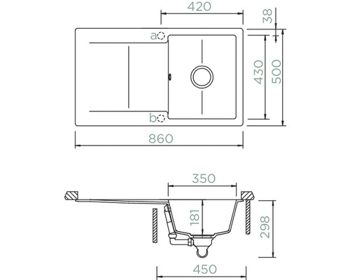 Schéma technique d''un évier avec dimensions