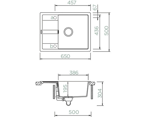 Dessin technique d''un évier de cuisine avec dimensions