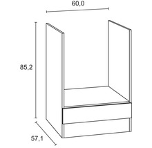 Dessin technique d''un meuble bas avec les dimensions 60,0, 85,2 et 57,1
