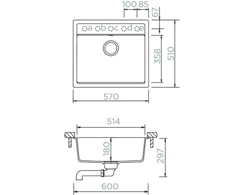 Dessin technique d''un évier de cuisine avec dimensions.