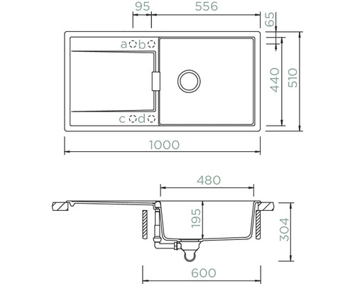 Dessin technique d''un évier de cuisine avec dimensions