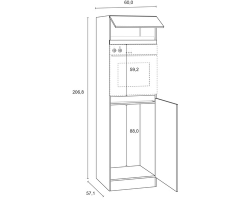 Schéma technique d''une armoire haute avec dimensions