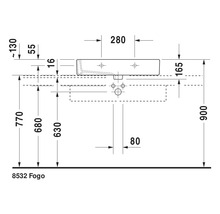 Plan coté du lavabo Fogo 8532 avec toutes les dimensions
