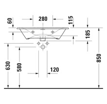 Dessin technique d''un lavabo avec indications de dimensions.