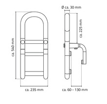 Technische Zeichnung eines Haltegriffs mit Maßangaben