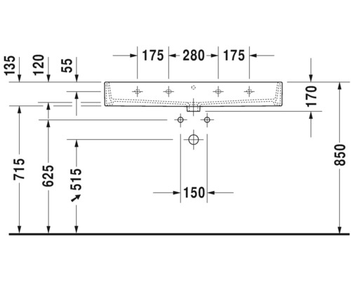 Schéma technique d''un lavabo avec dimensions