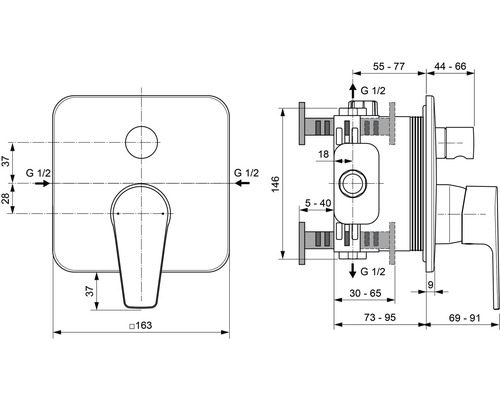 Schéma technique d''un robinet avec les dimensions