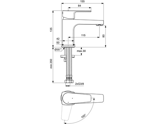 Dessin technique d''un robinet avec dimensions
