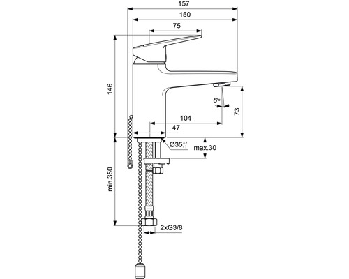 Schéma technique d''un robinet avec les dimensions