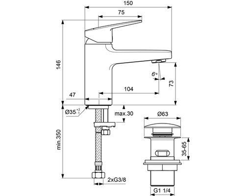 Dessin technique d''un robinet avec les dimensions correspondantes