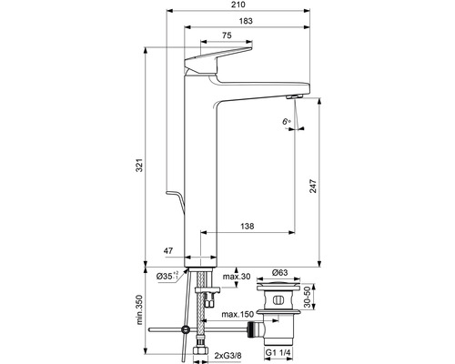 Schéma technique d''un robinet avec dimensions