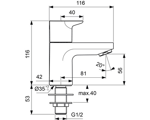 Dessin technique d''un robinet avec indications de dimensions