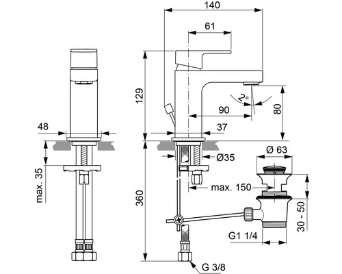 Dimensions du robinet