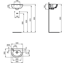 Schéma technique d''un lavabo avec dimensions