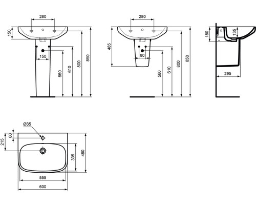Dessin technique d''un lavabo avec dimensions