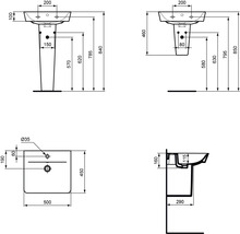 Schéma technique d''un lavabo avec dimensions