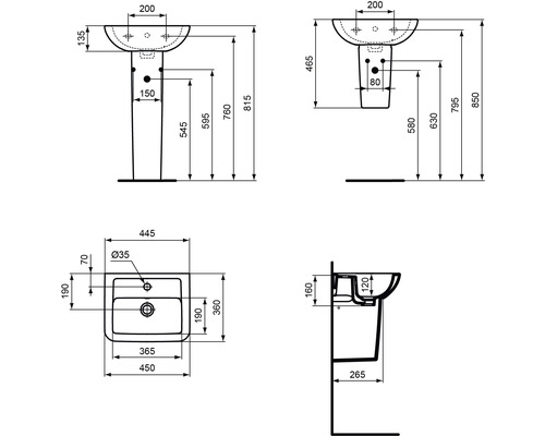 Dessin technique d''un lavabo avec dimensions.