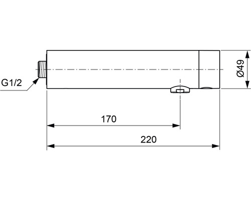 Technische Zeichnung eines Wasserhahns mit Maßangaben