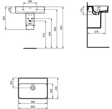 Schéma technique d''un lavabo avec les dimensions