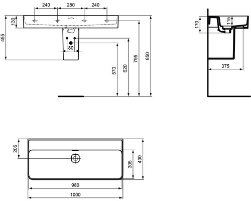 Schéma coté lavabo avec meuble sous-lavabo