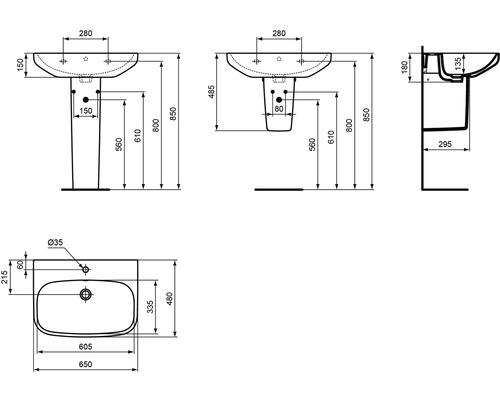 Dessin technique d''un lavabo avec dimensions.