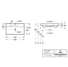 Dessin technique du lavabo Collardo avec dimensions