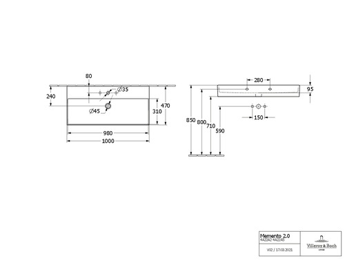 Dessin technique d''un lavabo avec dimensions