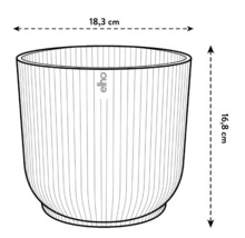 Illustration d''un pot de fleurs mesurant 18,3 cm de large et 16,8 cm de haut.