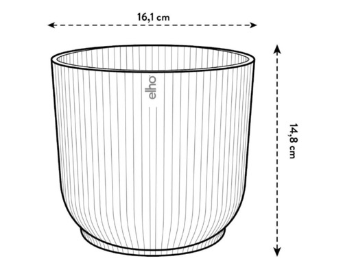 Illustration eines Pflanzgefäßes mit den Maßen 16,1 cm Breite und 14,8 cm Höhe