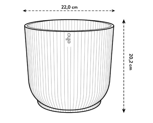 Abbildung eines Elho Blumentopfs mit den Maßen 22,0 cm Breite und 20,2 cm Höhe.