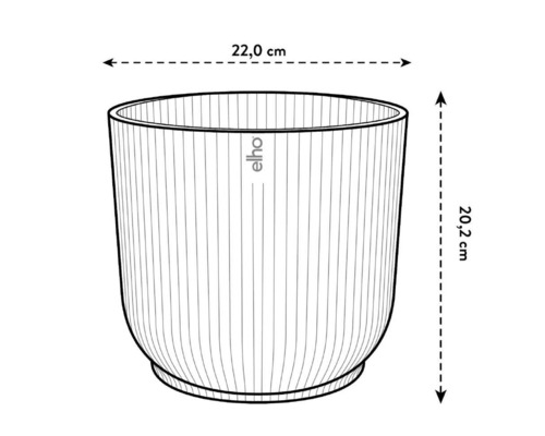 Illustration eines runden Pflanzgefäßes mit den Maßen 22,0 cm Durchmesser und 20,2 cm Höhe