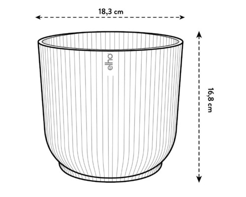 Schéma d''un pot de fleurs avec des dimensions de 18,3 cm de large et 16,8 cm de haut