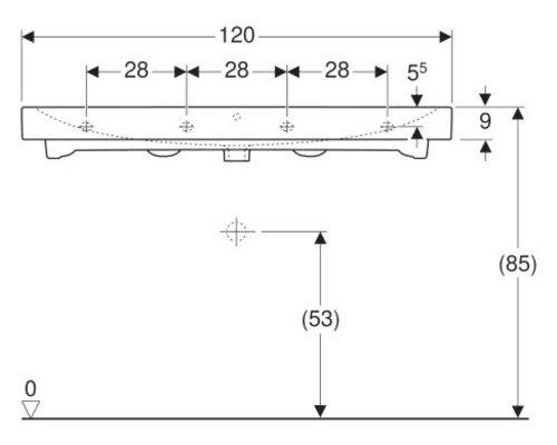 Schéma technique d''un lavabo avec indications de dimensions