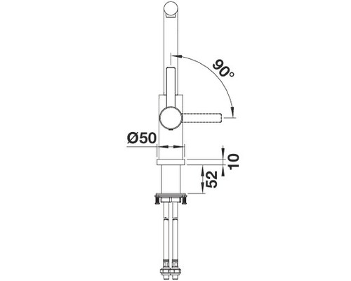 Schéma technique d''un robinet avec indications de dimensions