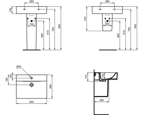 Dessin technique d''un lavabo avec dimensions