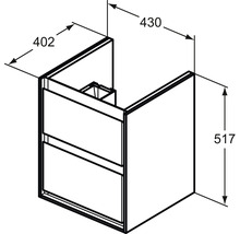 Dessin d''un meuble sous-lavabo avec les dimensions 402, 430 et 517.
