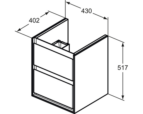 Zeichnung eines Waschtischunterschranks mit den Maßen 402, 430 und 517.
