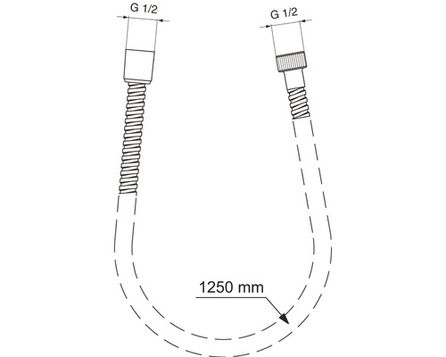 Schema eines Panzerschlauchs mit G 1/2 Anschluss und einer Länge von 1250 mm