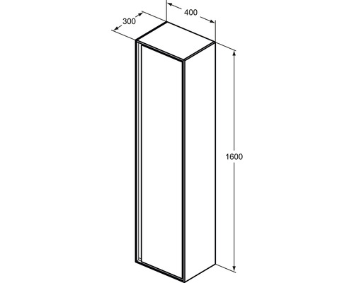 Technische Zeichnung eines Hochschranks mit den Maßen 300, 400 und 1600 mm.
