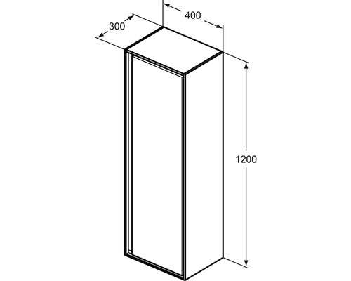 Dessin technique d''une armoire haute de salle de bains avec les dimensions 300, 400 et 1200 millimètres.